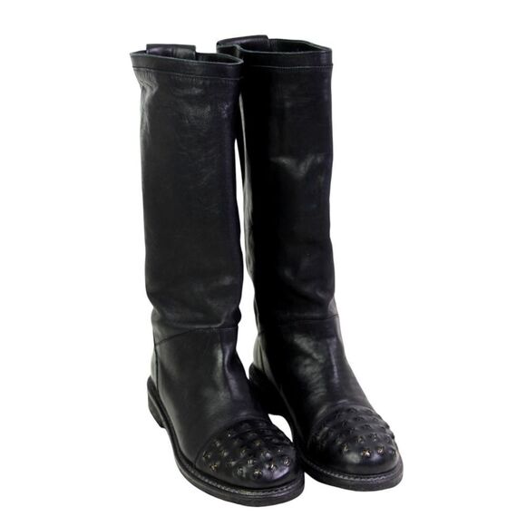 Latitude Femme BLACK GENUINE LEATHER LOW HEEL PULL ON ROUND TOE BOOTS Sz 37 - Picture 1 of 12